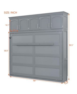 Queen Size Murphy Bed Wall Bed with Top Cabinets,Gray