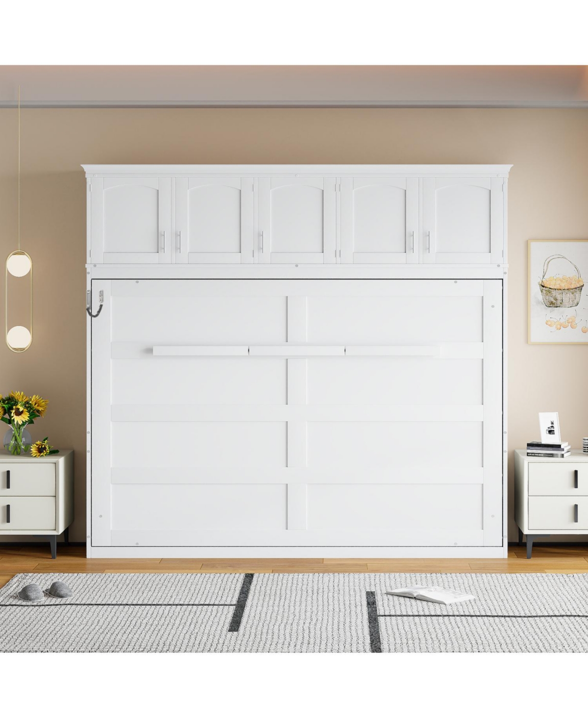 Streamdale Furniture Queen Size Murphy Bed Wall Bed with Top Cabinets