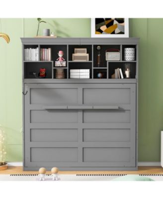Queen Size Murphy Bed Wall Bed with Top Shelves & USB,Gray