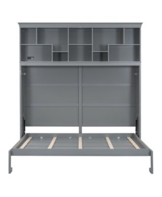 Queen Size Murphy Bed Wall Bed with Top Shelves & USB,Gray