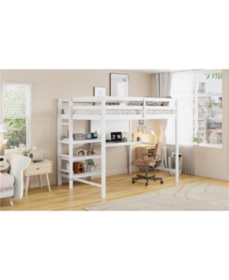 Twin Loft Bed with Shelves, Desk & Board - Gray