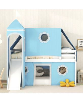 Twin Size Loft Bed with Slide Tent and Tower