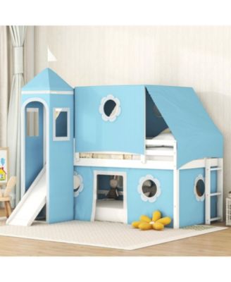 Twin Size Loft Bed with Slide Tent and Tower