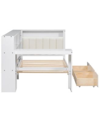 Twin Platform Bed w/ Storage, LED, Desk, Charging, Upholstered Headboard