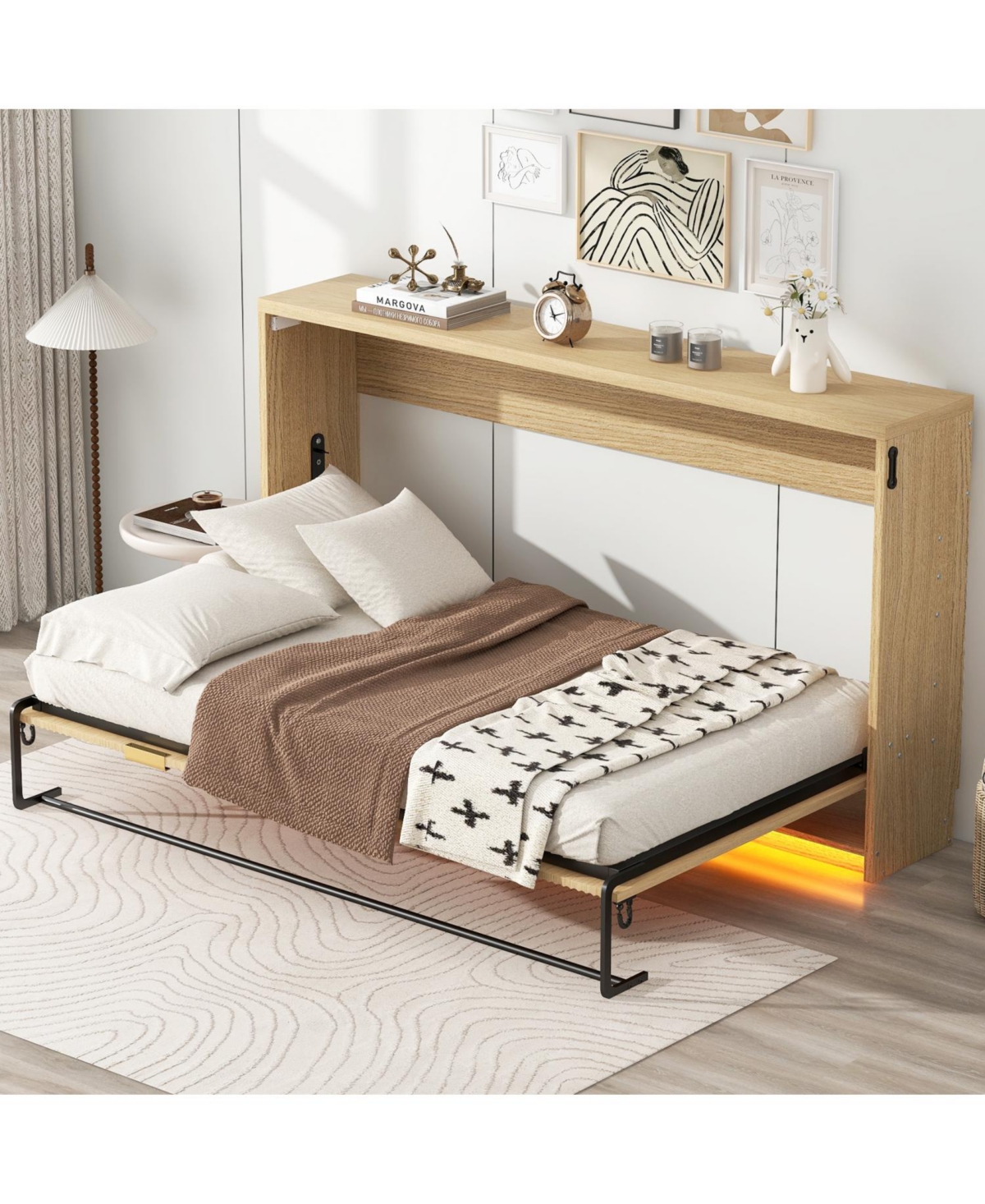 Streamdale Furniture Twin Xl Size Murphy Bed with Led Light, can be Folded into a Cabinet