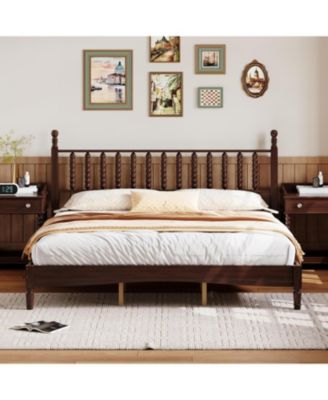 Streamdale King Wood Platform Bed, Gourd Headboard, Retro Style 