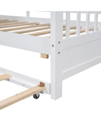 Wooden Twin House Bed with Trundle & Shelf - Gray
