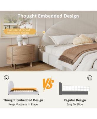 King Size Bed Frame With Boucle Upholstered Round Curved Headboard, White