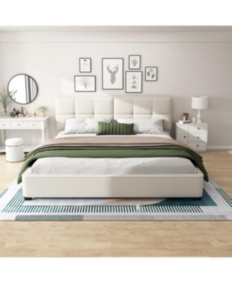 King Beige Boucle Bed Frame with Curved Tufted Headboard