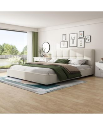 King Beige Boucle Bed Frame with Curved Tufted Headboard