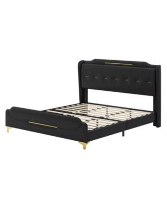  King Leather Wingback Bed Frame - Solid Slats, Easy Assembly