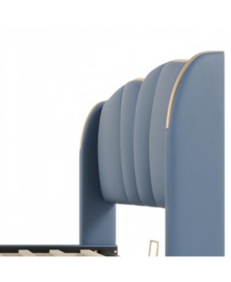 King Leather Bed Frame Wingback Headboard Platform Bed Black