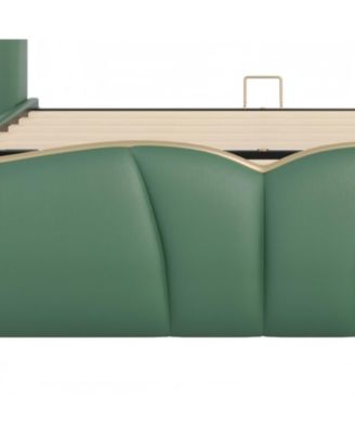 King Leather Bed Frame Wingback Headboard Platform Bed Black