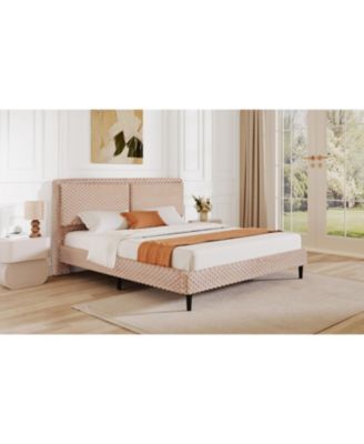 Streamdale Simple Modern Camel Plush Soft Bed Comfortable Backrest Bedroom Bed