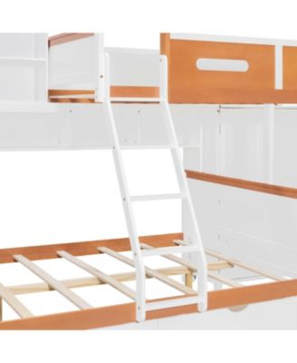 Twin Over Full Bunk Bed Wardrobe, Drawers, Shelves & LED