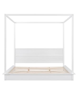  King Size White Wood LED Canopy Platform Bed
