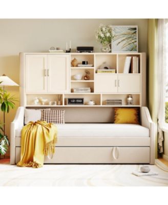 Twin Upholstered Daybed with LED, Storage & Trundle