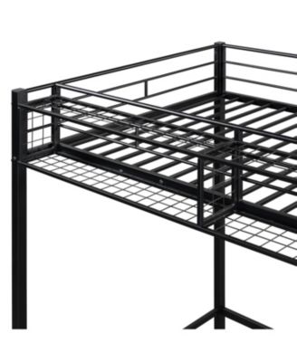 Twin Metal Loft Bed with Grid Shelf & Ladder.