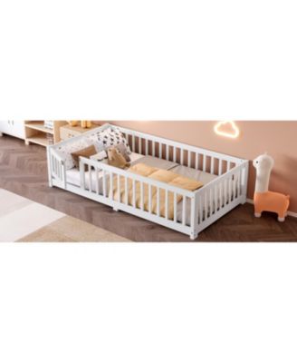 Twin Floor Bed with Guardrails & Door