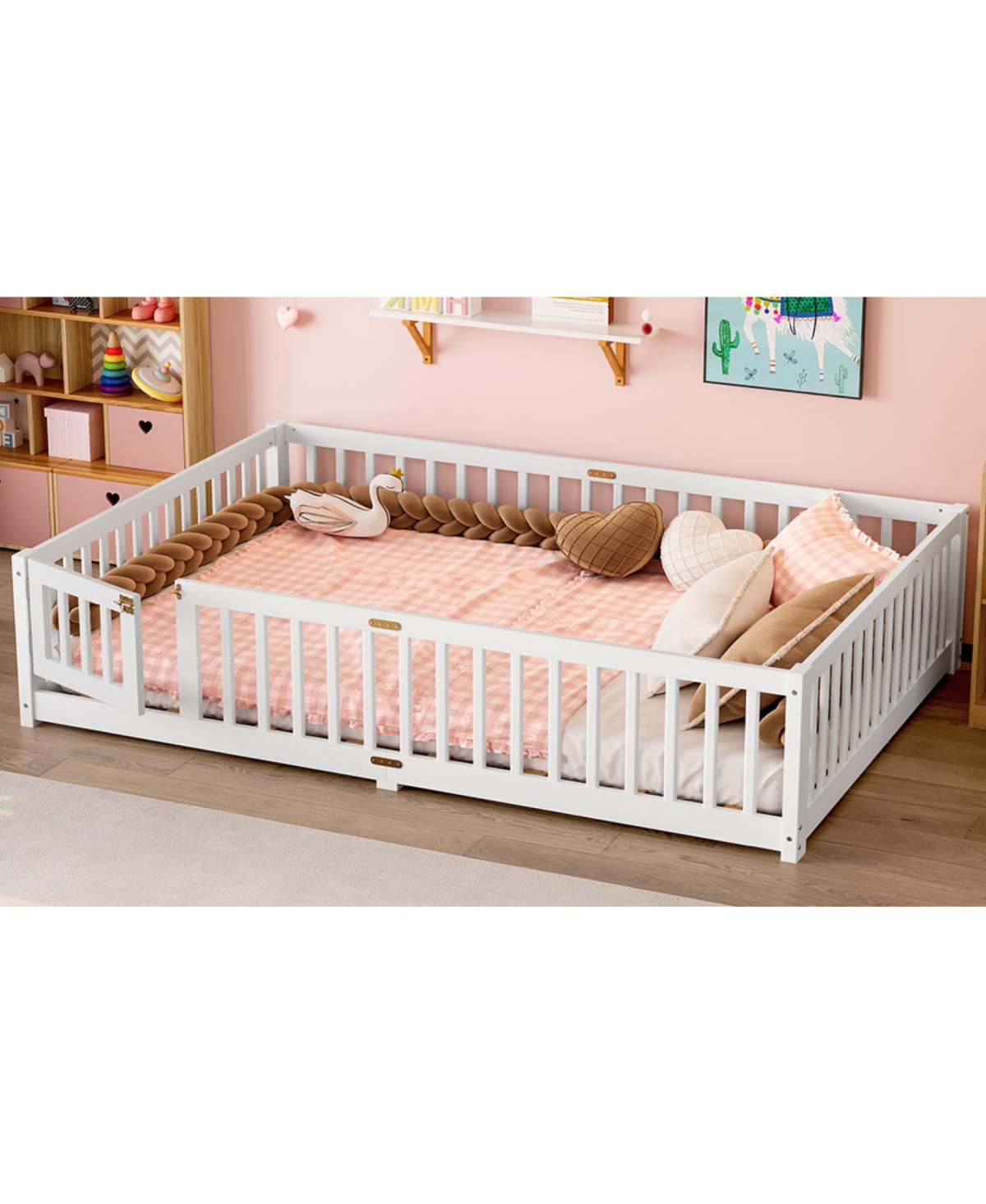 Streamdale Furniture Queen Floor Bed with Guardrails & Door