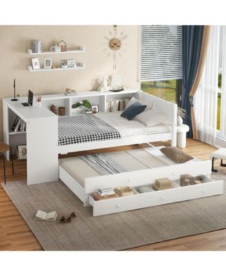 Twin Daybed with Trundle, Storage, Shelves & Desk