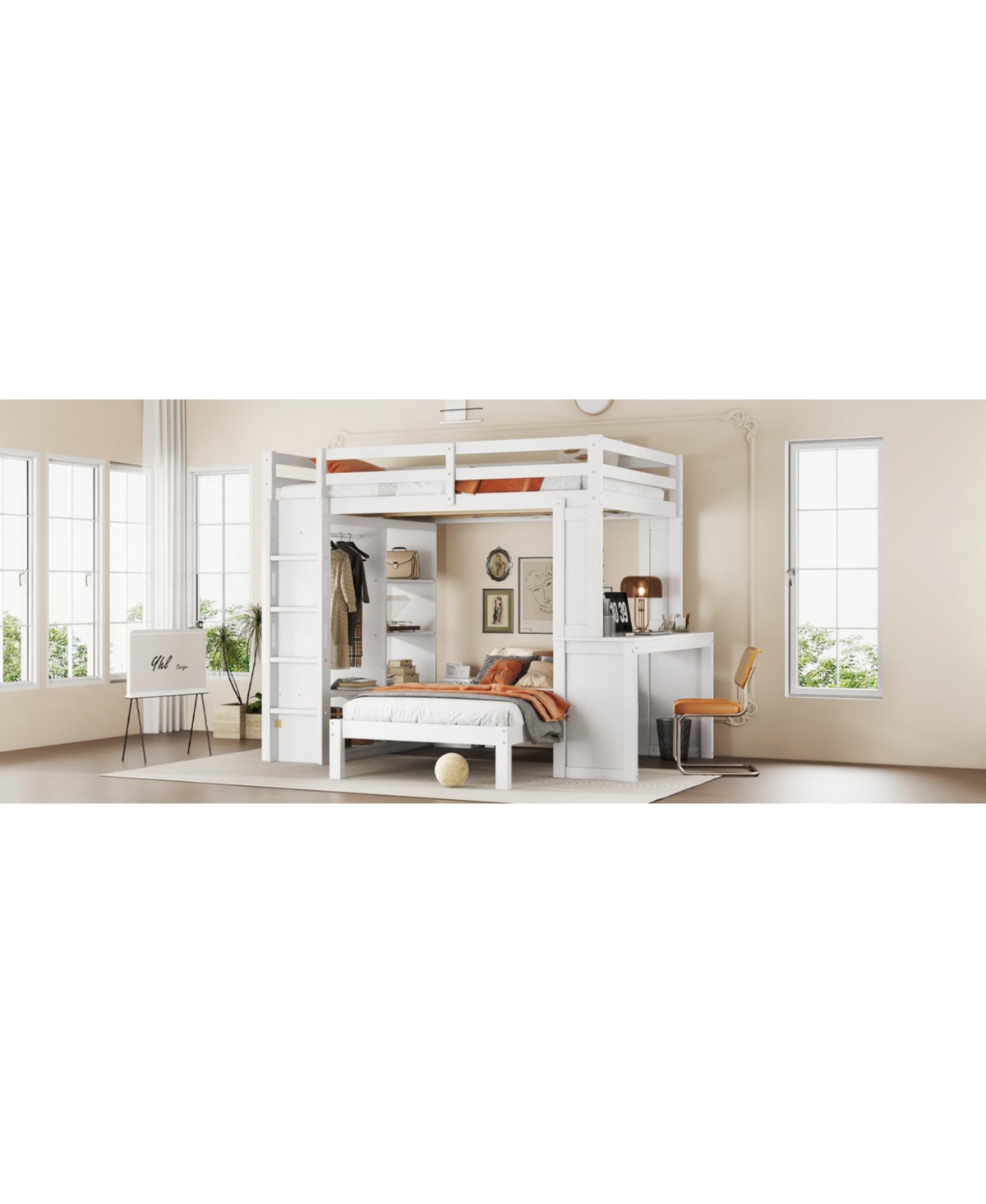 Streamdale Furniture Bunk Bed with Desk & Shelves, Converts to Loft Bed