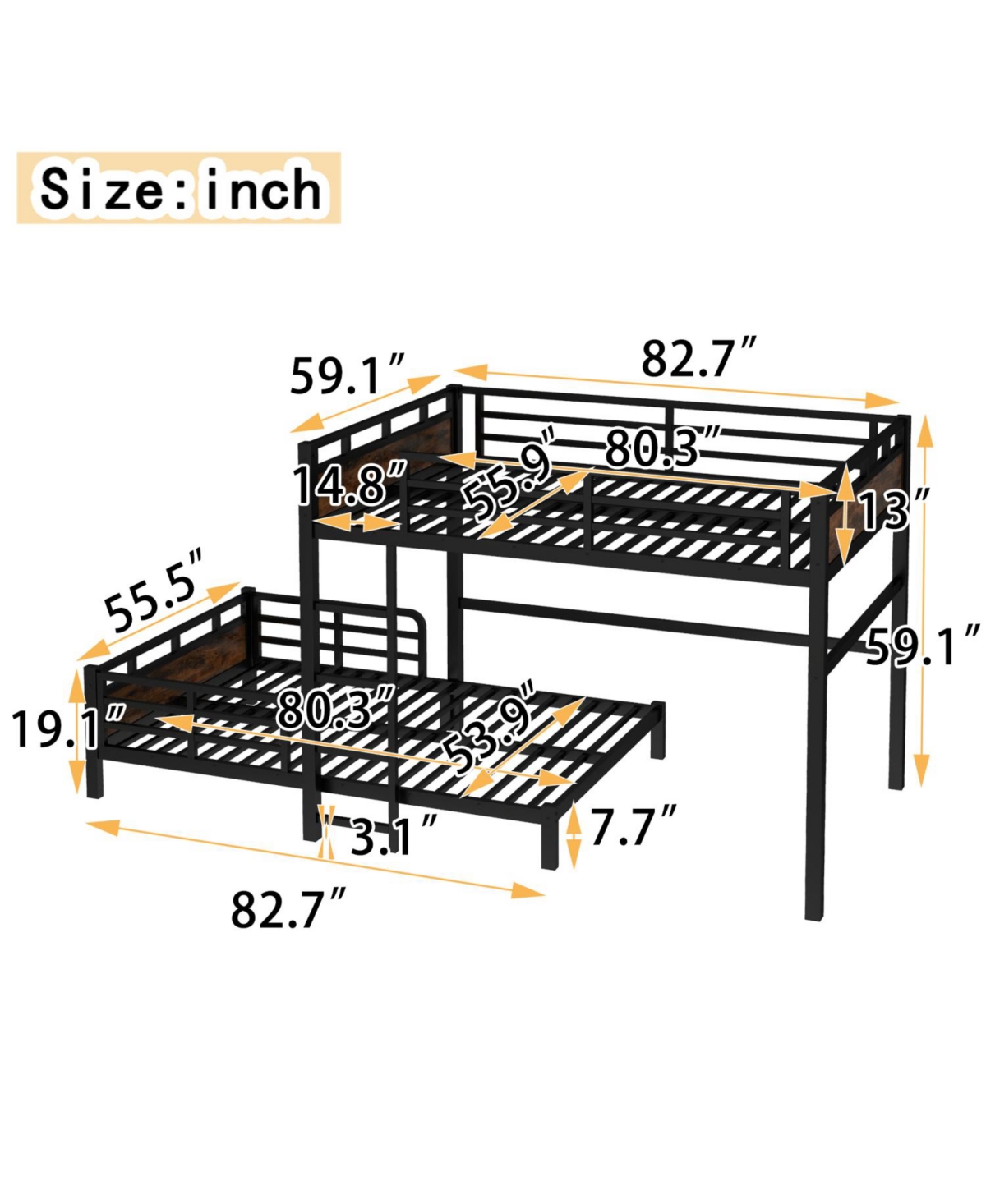 Streamdale Furniture Full Xl Bunk/Loft Bed - Vintage Wood