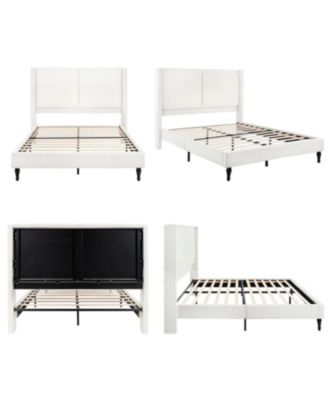 Queen Bed Frame, 55.5" Upholstered Headboard, Boucle Fabric