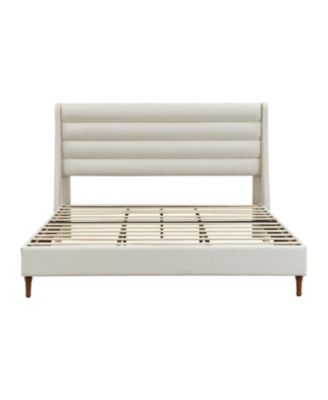 King Upholstered Platform Bed with Wave Headboard, Chenille Fabric