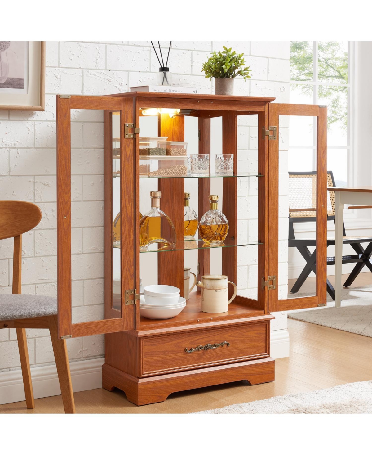 Streamdale Furniture Lighted Glass Curio Cabinet - 2-Door Display, Drawer