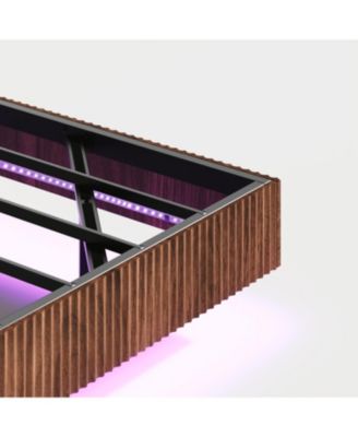 Streamdale Walnut Queen Bed with Charging, LED, Wavy Headboard - No Box Spring
