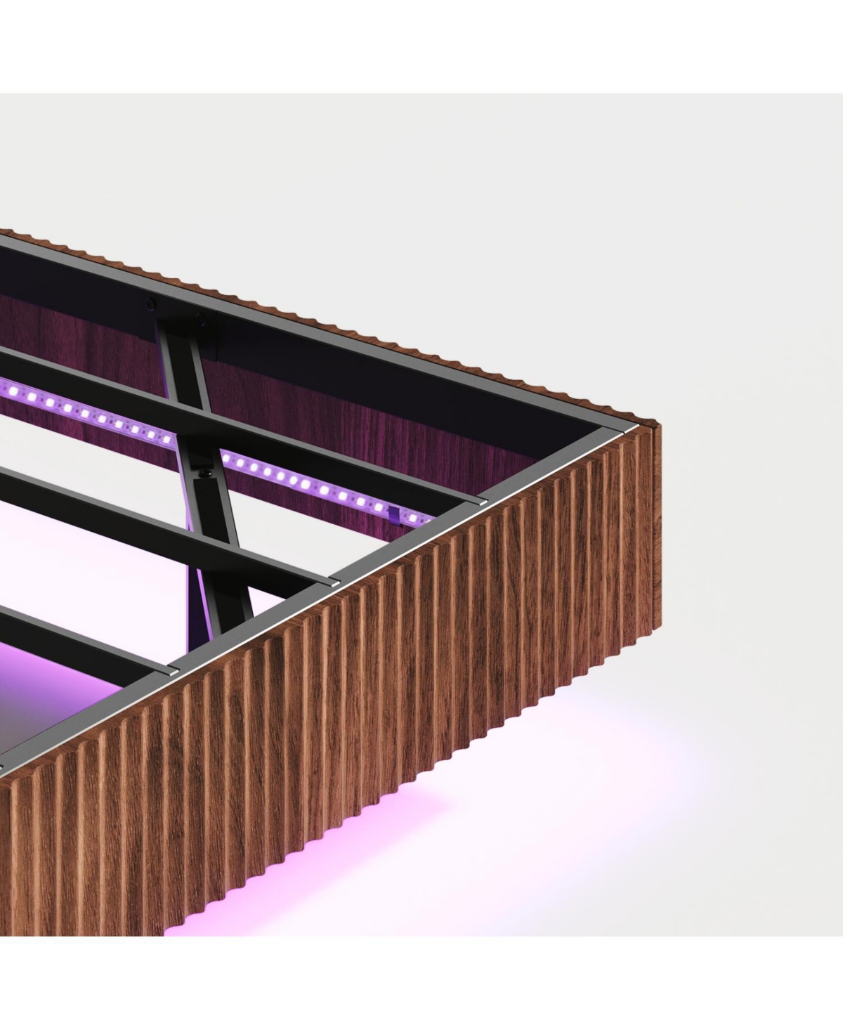 Streamdale Furniture Walnut Queen Bed with Charging, Led, Wavy Headboard - No Box Spring