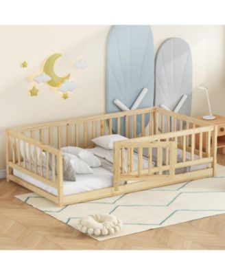 Twin Montessori Floor Bed with Fence & Door