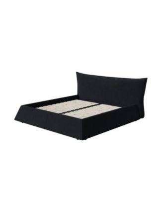 Queen Upholstered Platform Bed, Velvet Headboard, Black