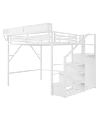  Queen Loft Bed with Stairs, Metal, Storage, Wardrobe