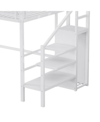 Twin Metal Loft Bed with Stairs, Shelves & Wardrobe