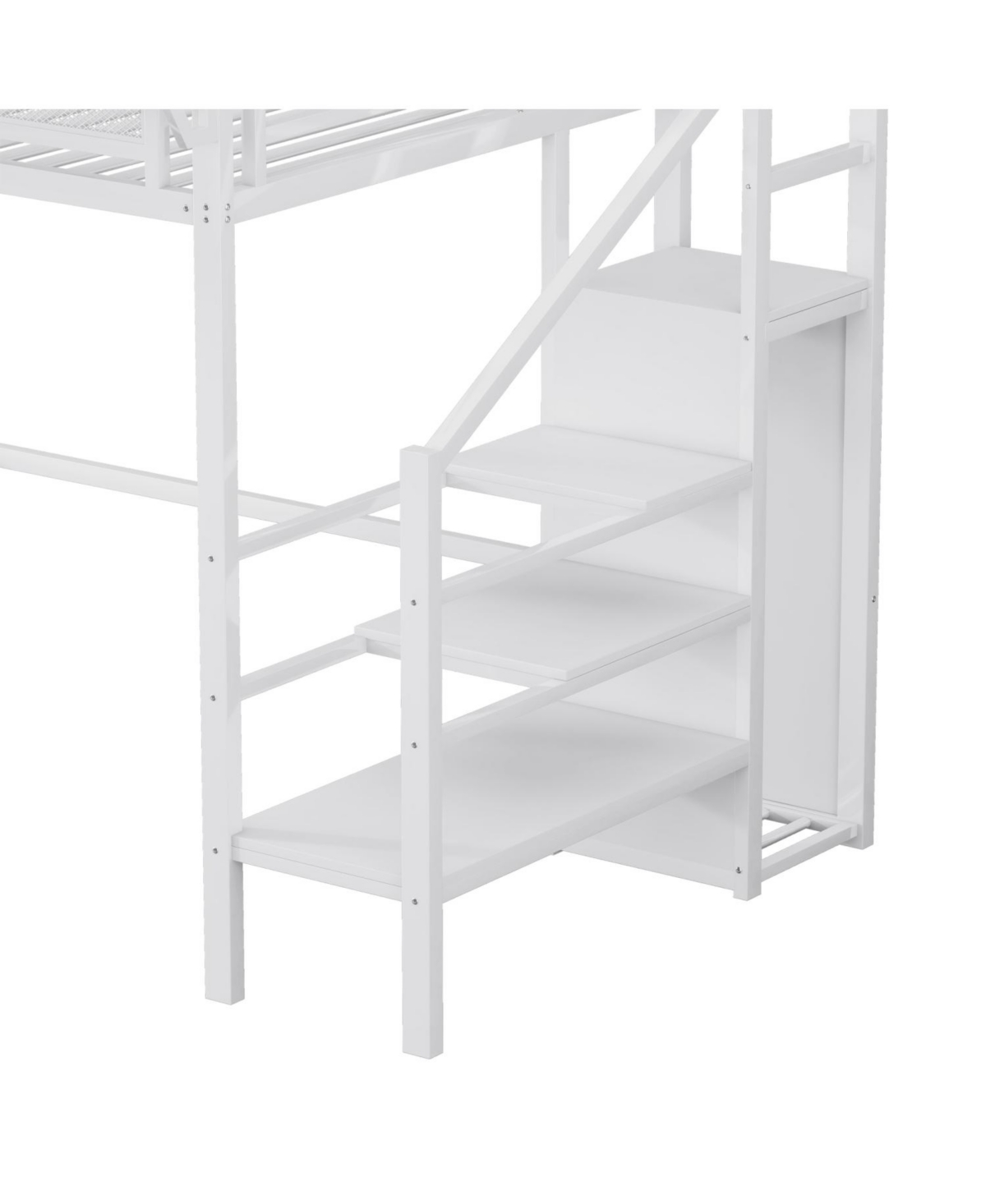 Streamdale Furniture Twin Metal Loft Bed with Stairs, Shelves & Wardrobe