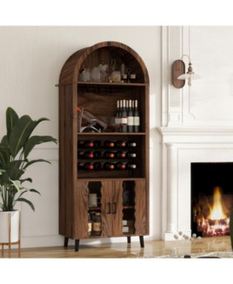 Streamdale 71" Farmhouse Arched Bar Cabinet- Wine Rack & Glass Holder