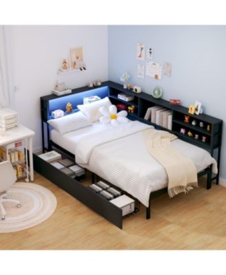 Twin Daybed with Storage, Bookcase, Charging Station & LED