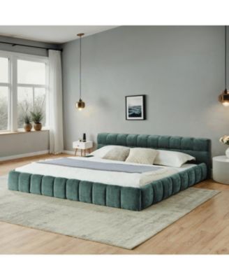 California King Upholstered Platform Bed Frame - Blue Green