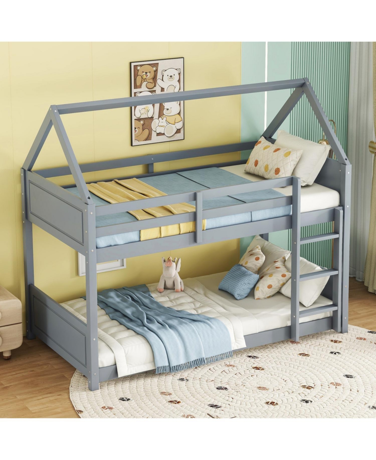 Streamdale Furniture Twin Over Twin House Bunk Bed with Guardrails