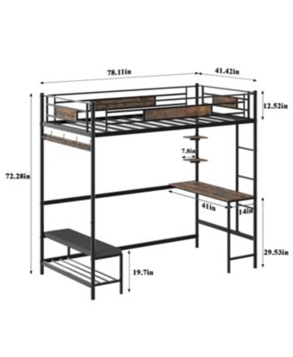 Twin Loft Bed Frame with Storage - Easy Assembly, Secure Metal Slats