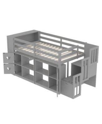  Kids' Pine Loft Bed with Storage, Stairs & LED Lights