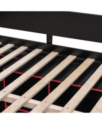 Full Size Wood Loft Bed with Desk Wardrobe Storage & RGB Lights Red