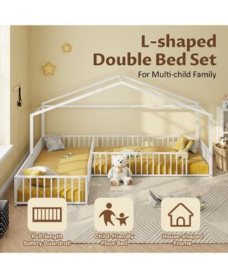 Streamdale Metal L-Shaped Montessori Bed Frame for 2 Kids