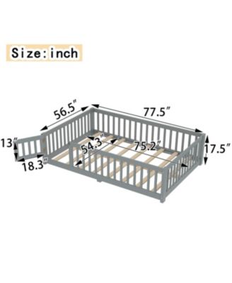  Full Size Floor Bed with Guardrails and Door for Kids Gray