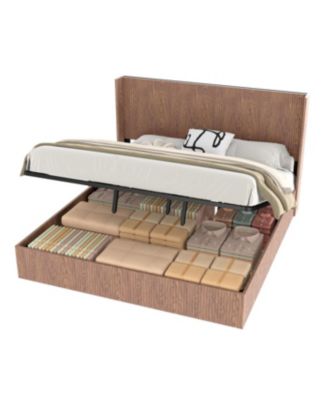 Large grooved undulating lift storage bed frame, rustic brown (King)