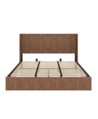 Large grooved undulating lift storage bed frame, rustic brown (King)