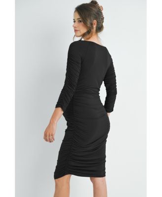 Maternity Bodycon Scoop Neck Side Ruched Dress
