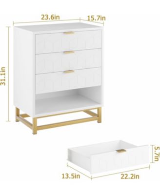 4-Drawer White Dresser, Large Modern Bedroom Chest with Gold Metal Handles, Storage for Hallway, Entryway